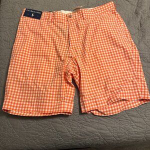 NEW Polo Ralph Lauren Orange White Checkered Gingham Shorts - Size 38